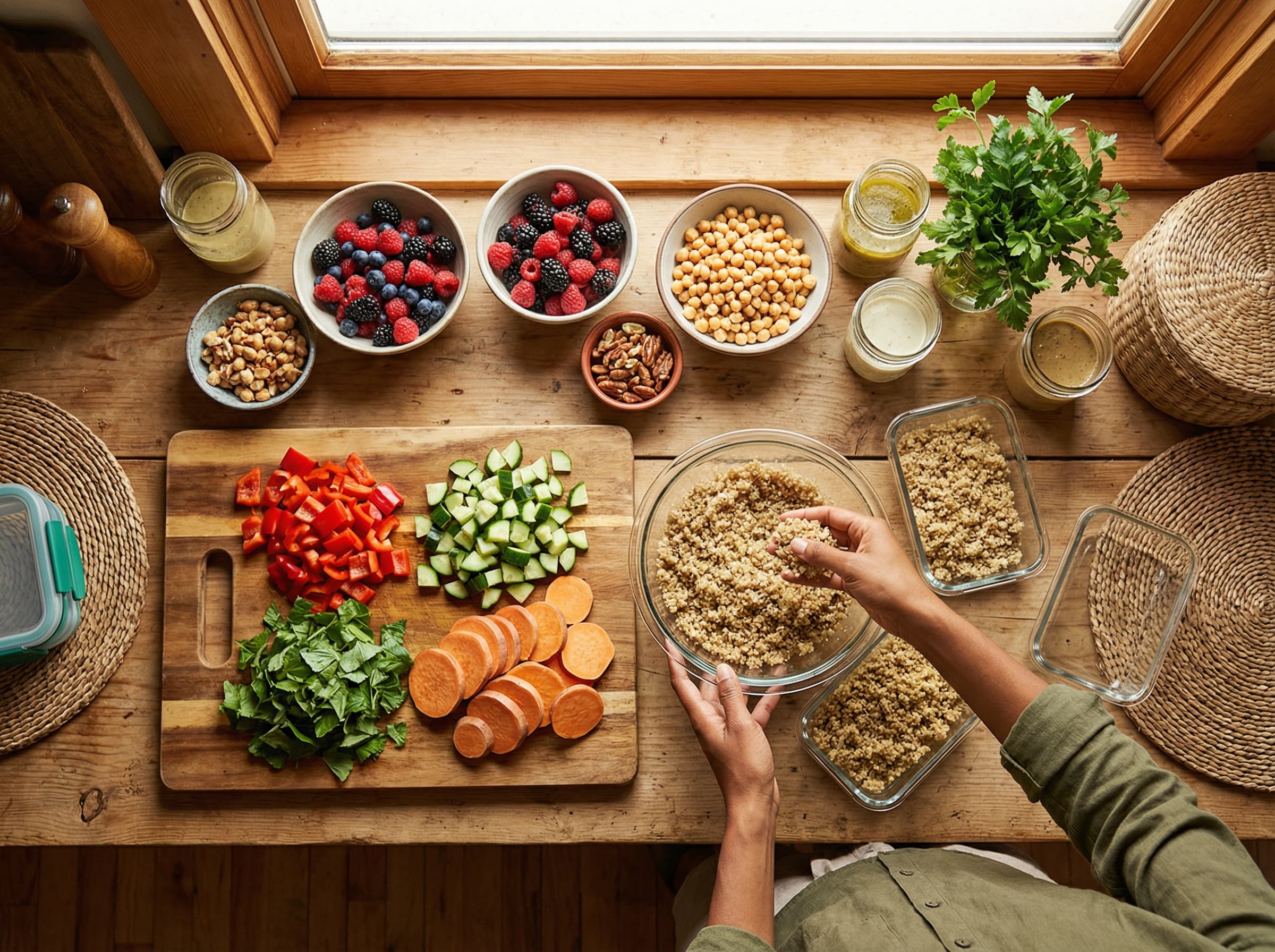 Meal prep scene with colorful ingredients